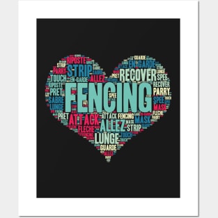 Fencing Heart Saber Epee Fence Gift design Posters and Art